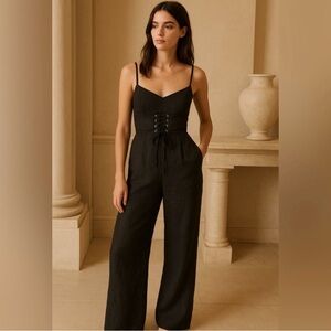 Reformation 75 Black Pace Jumpsuit